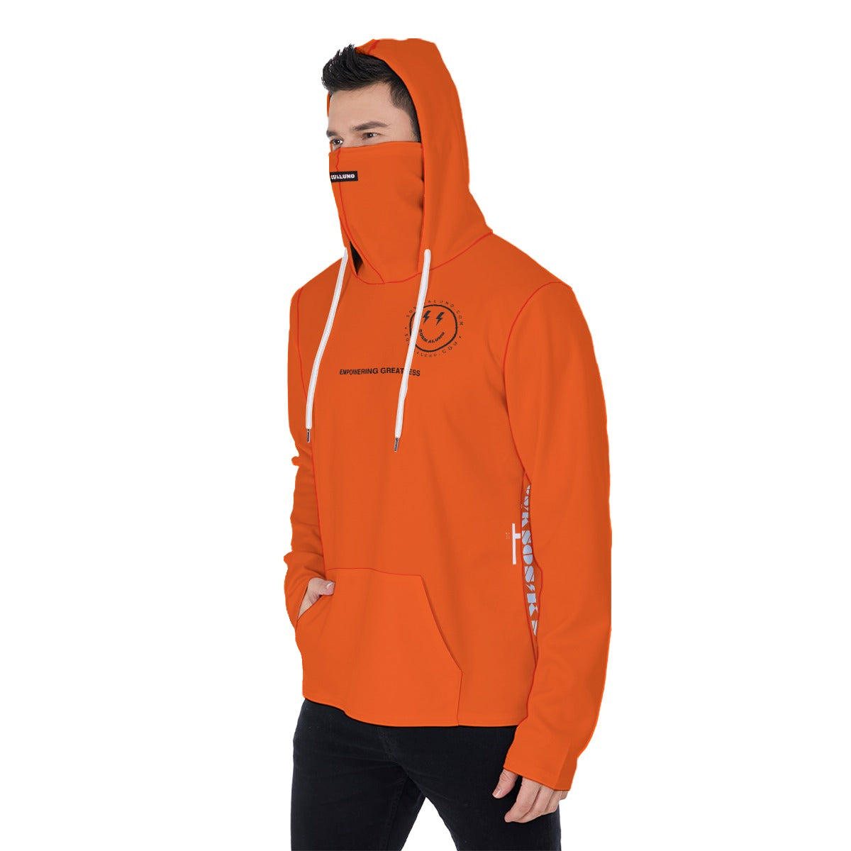 Orange Men's Heavy Fleece Hoodie With Mask