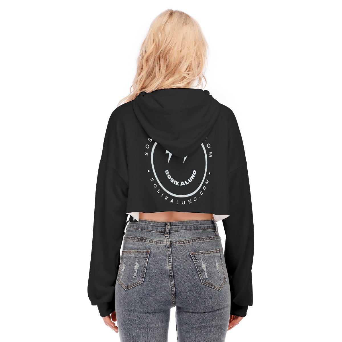 Black Women's Cropped Hoodie With Zipper