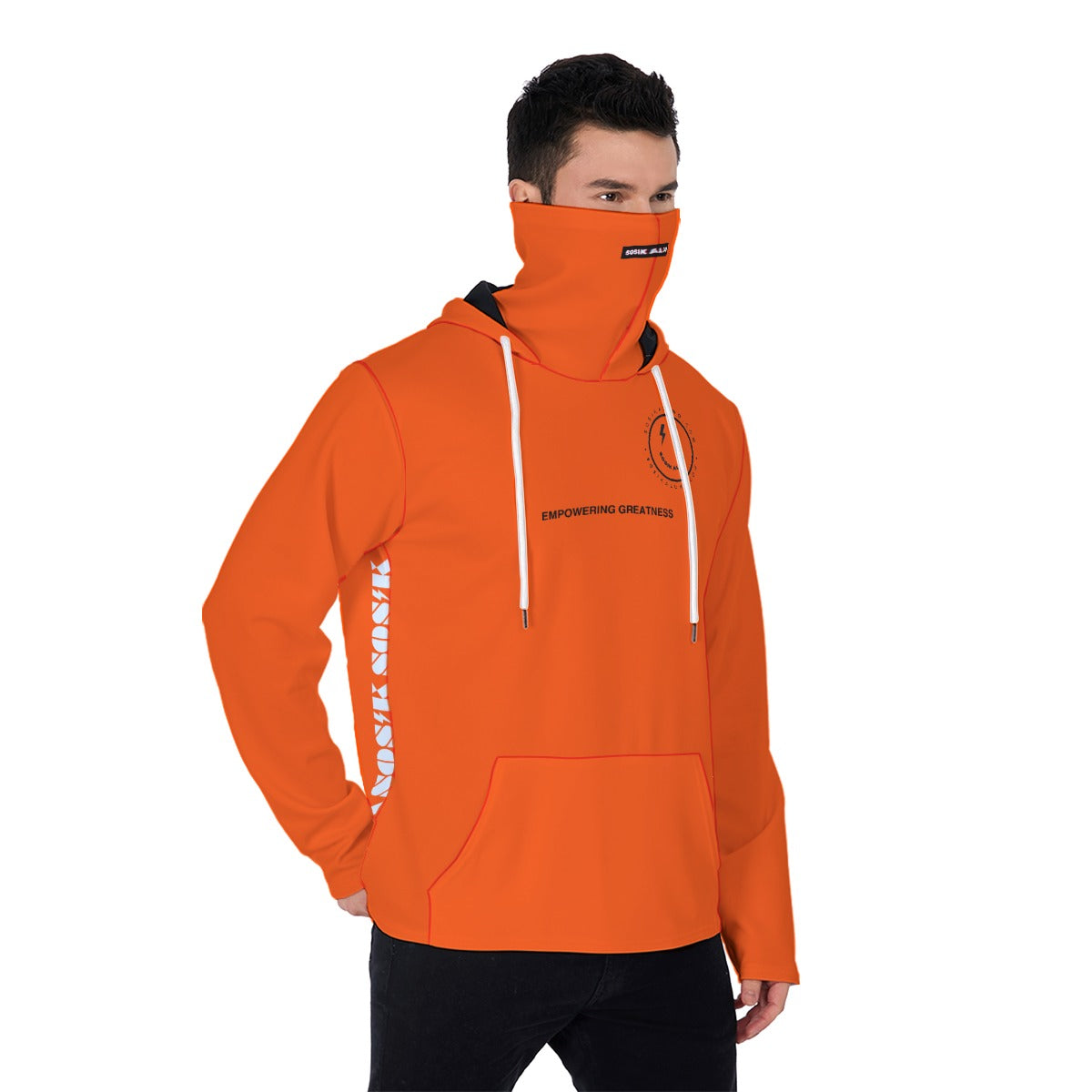 Orange Men's Heavy Fleece Hoodie With Mask