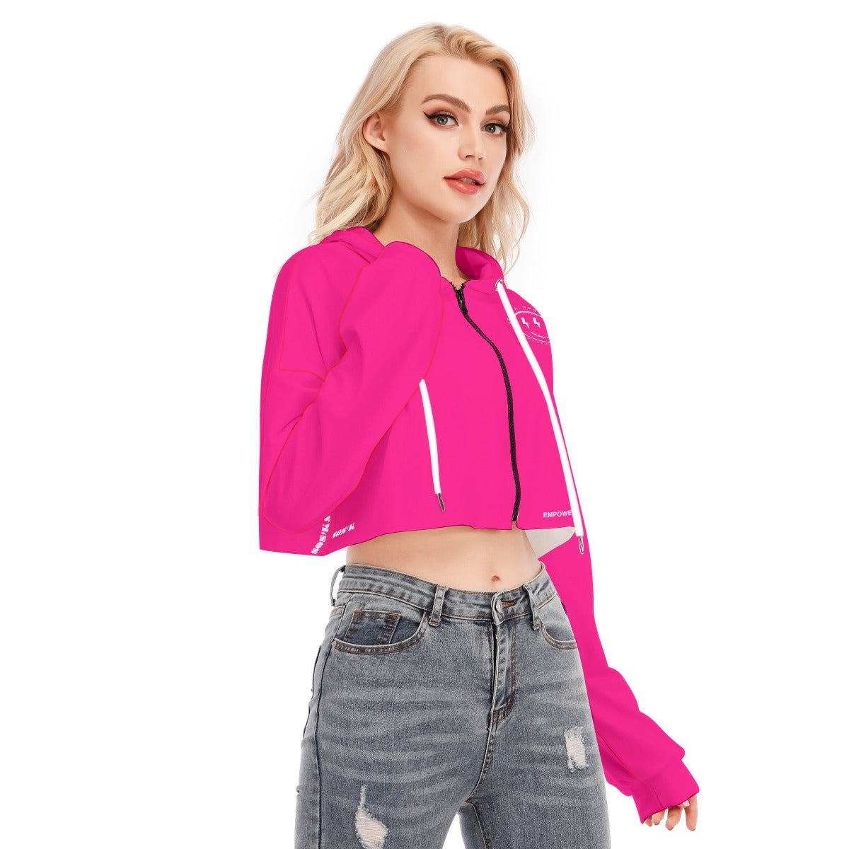 Pink Women's Cropped Hoodie With Zipper