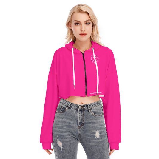Pink Women's Cropped Hoodie With Zipper