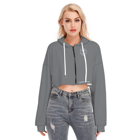 Grey Women's Cropped Hoodie With Zipper